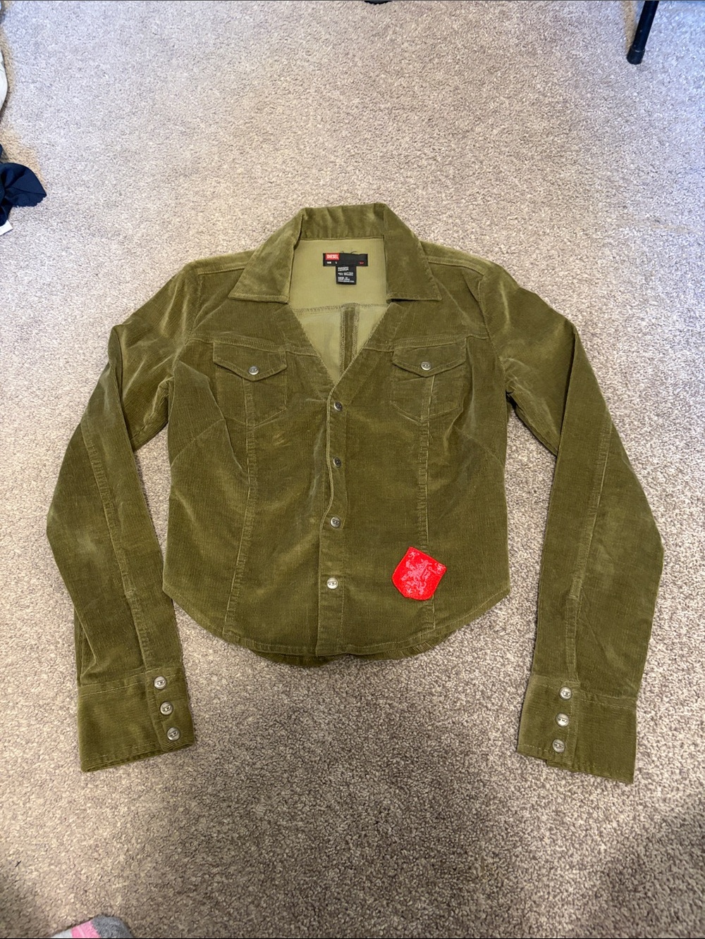 Diesel Olive Corduroy Button-Front Jacket